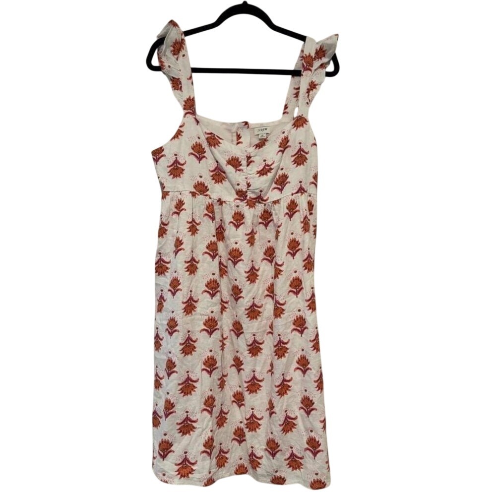 Women's J Crew sz 12 White floral cotton boho sundress sleeveless #755